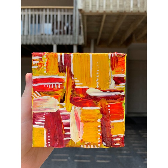 Handmade Yellow Mini Original Painting, Mini Canvas Painting, Office Art - Picture 2 of 9